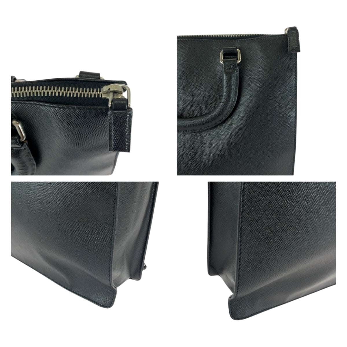 20364
PRADA プラダ サフィアーノ 三角ロゴプレート ブラック 黒 シルバー金具 レザー トートバッグ ビジネスバッグ ブリーフケース メンズ ABP72