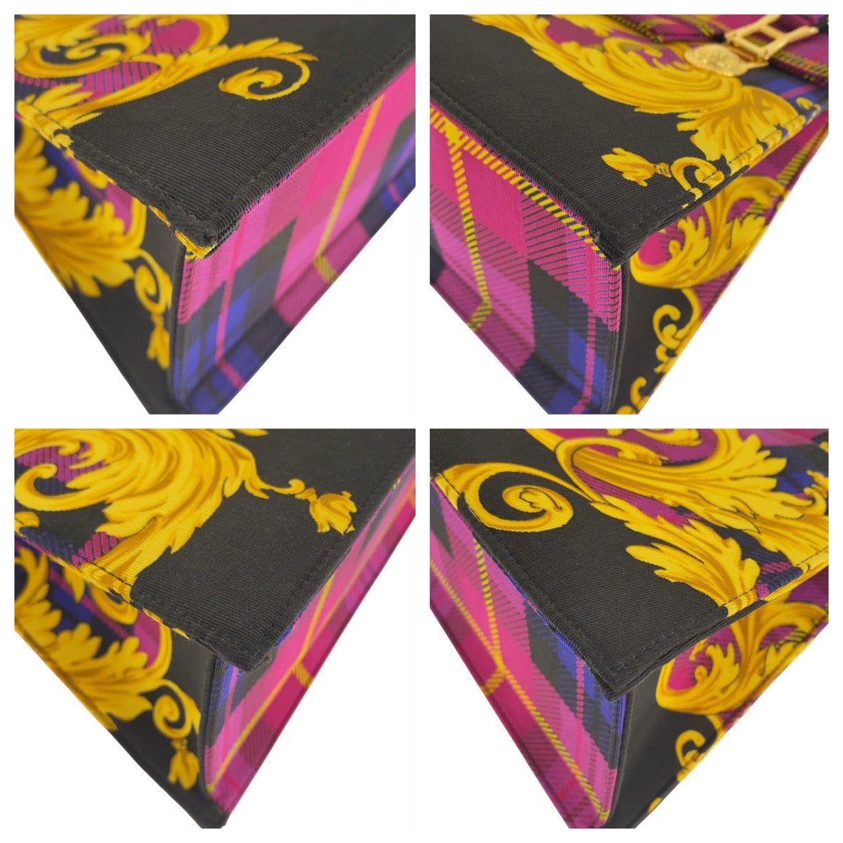 20381
VERSACE ヴェルサーチ ヴィンテージ サンバースト バロック柄 マルチカラー ゴールド金具 キャンバス ショルダーバッグ レディース SA89