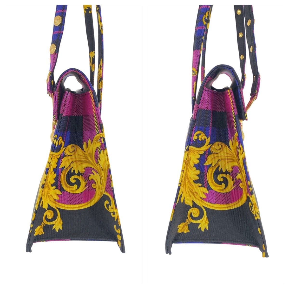 20381
VERSACE ヴェルサーチ ヴィンテージ サンバースト バロック柄 マルチカラー ゴールド金具 キャンバス ショルダーバッグ レディース SA89