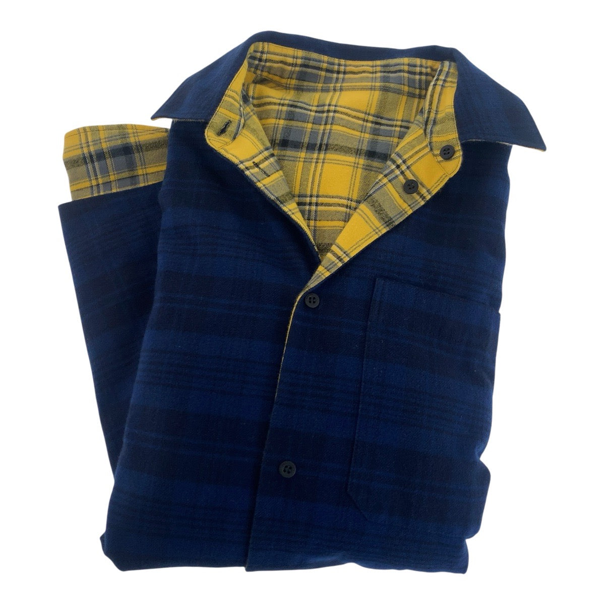 20391
BALENCIAGA バレンシアガ サイズM イエロー ブルー コットン 720105TNM27 長袖シャツ リバーシブル チェックシャツ メンズ A100