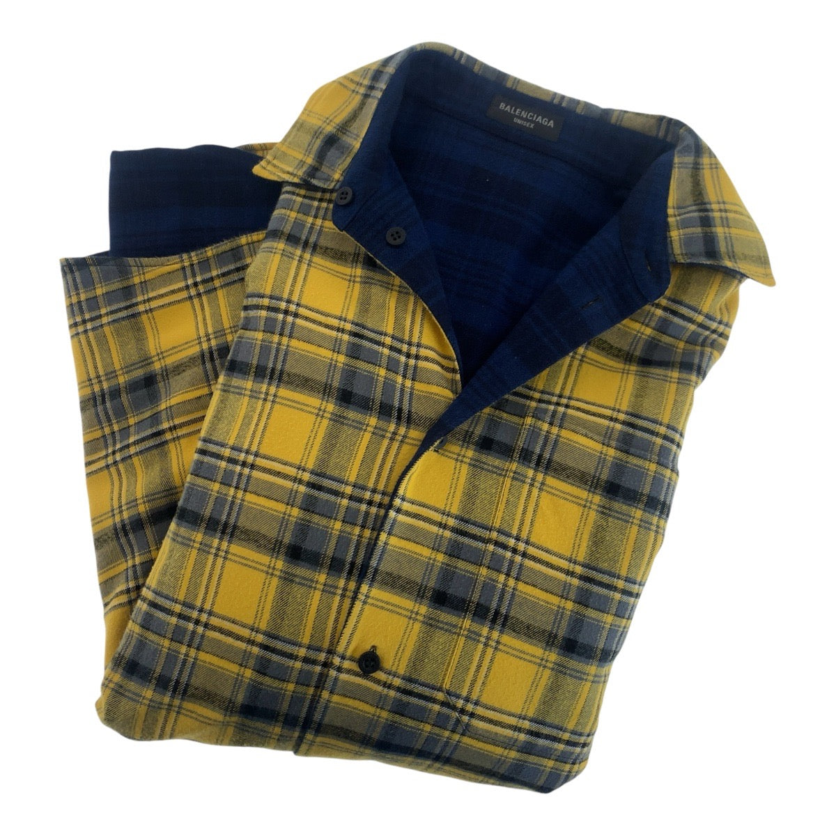 20391
BALENCIAGA バレンシアガ サイズM イエロー ブルー コットン 720105TNM27 長袖シャツ リバーシブル チェックシャツ メンズ A100