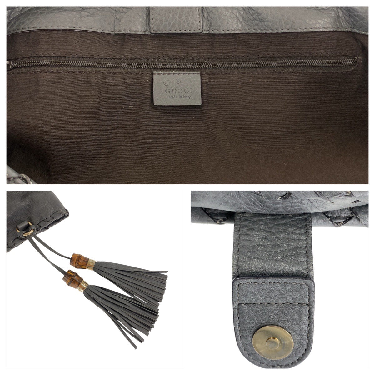 20399
GUCCI Bamboo Gray Silver Hardware Leather 354665 Tote Bag Shoulder Bag Ladies ABP45