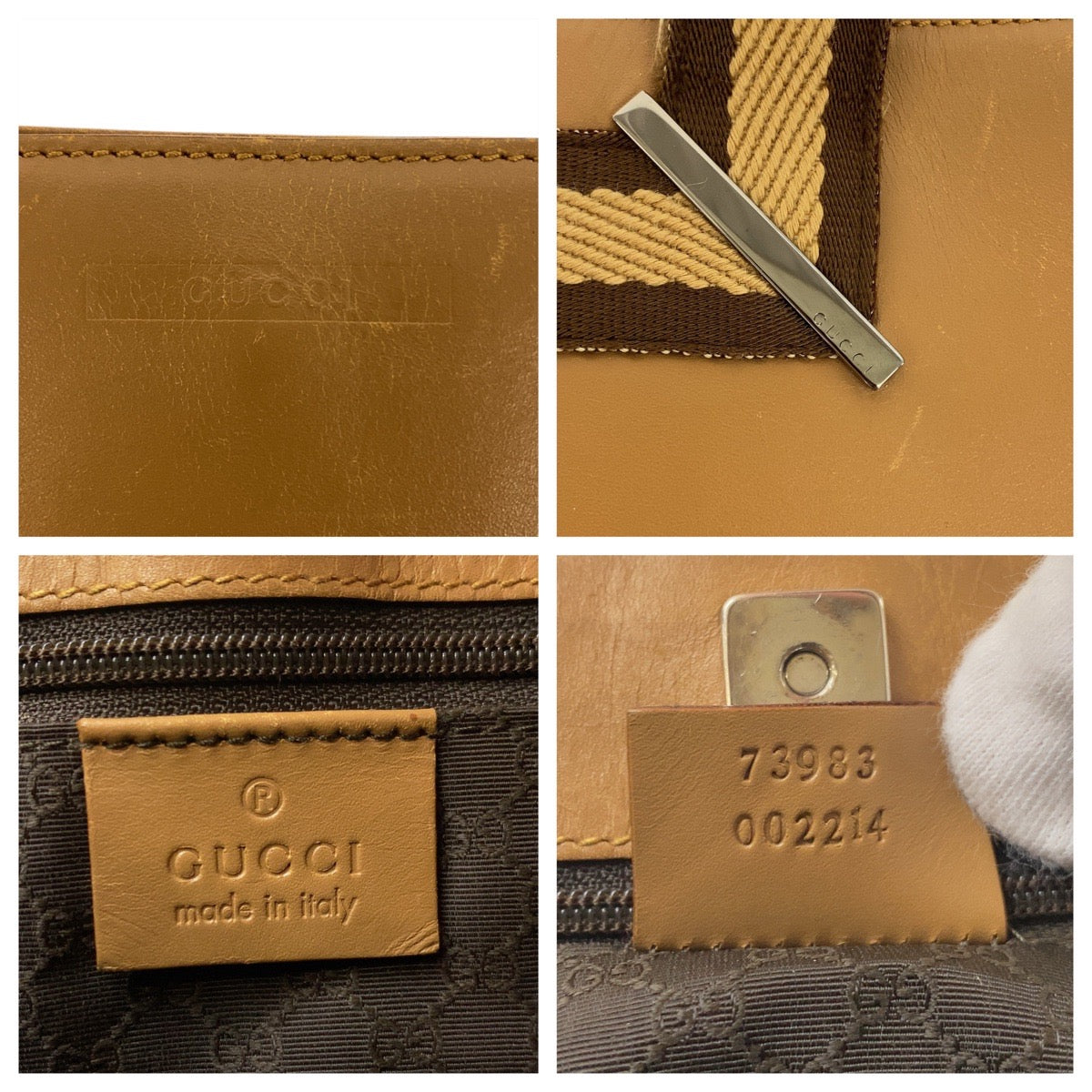 20400
GUCCI Sherry Beige Brown Silver Hardware Leather 73983 Tote Bag Shoulder Bag Women's AB25