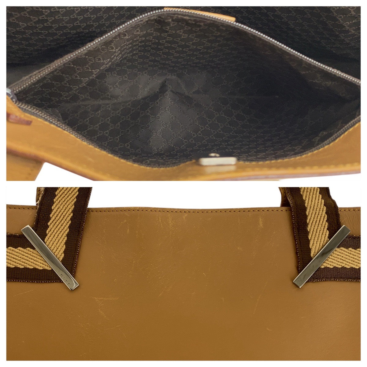 20400
GUCCI Sherry Beige Brown Silver Hardware Leather 73983 Tote Bag Shoulder Bag Women's AB25