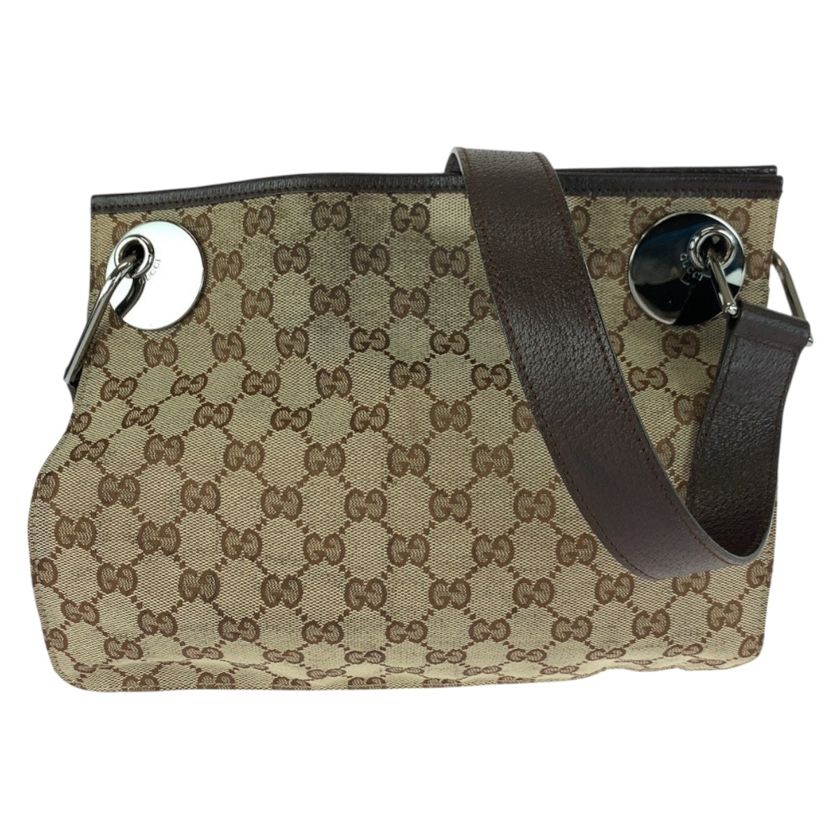 20402
GUCCI Brown Beige Silver Hardware GG Canvas 120811 Shoulder Bag Women's AB25