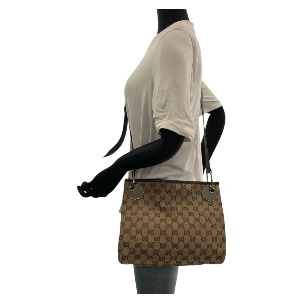 20402
GUCCI Brown Beige Silver Hardware GG Canvas 120811 Shoulder Bag Women's AB25