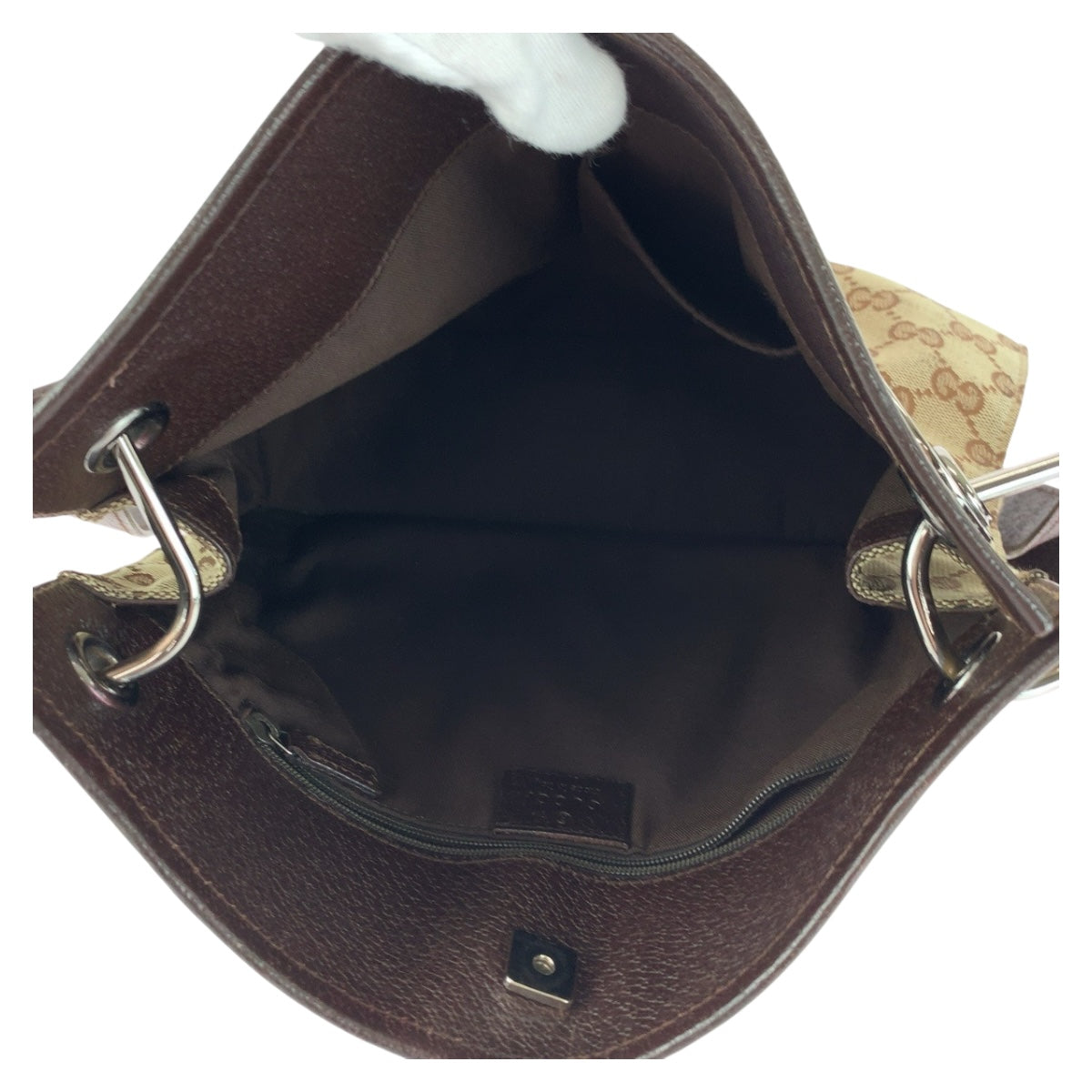 20402
GUCCI Brown Beige Silver Hardware GG Canvas 120811 Shoulder Bag Women's AB25