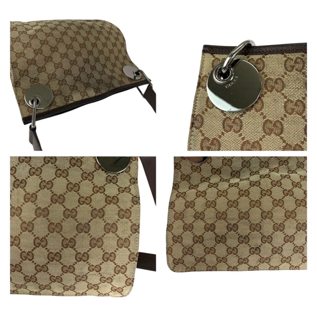 20402
GUCCI Brown Beige Silver Hardware GG Canvas 120811 Shoulder Bag Women's AB25