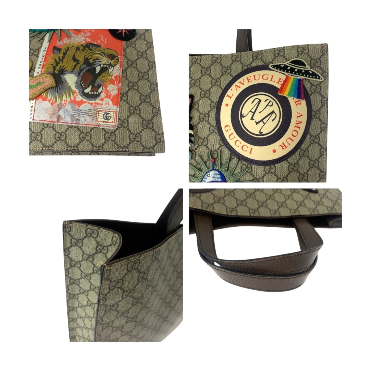 20407
GUCCI グッチ エンブロイダリー クーリエ アップリケ ベージュ マルチカラー GGスプリームキャンバス 474084 トートバッグ レディース A110