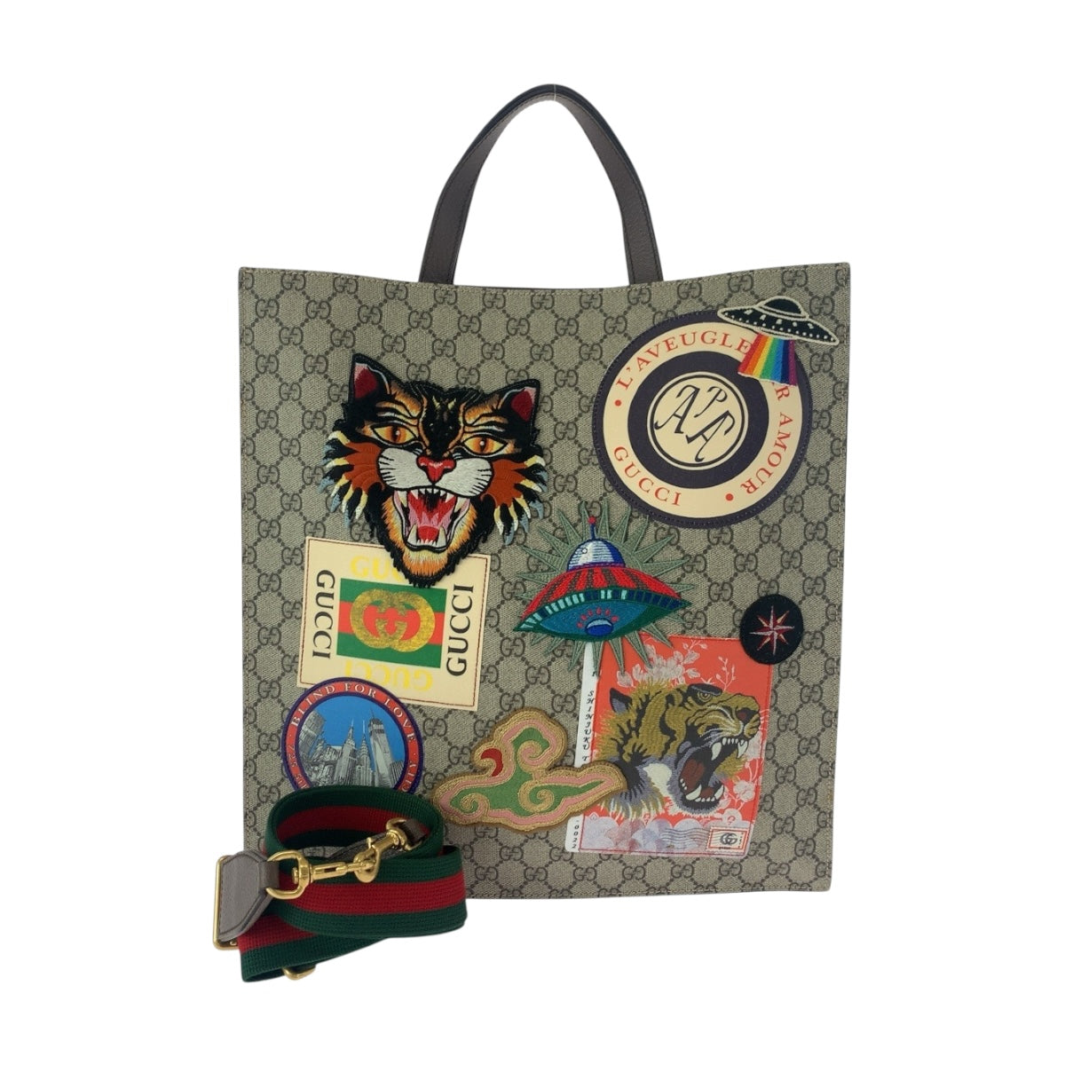 20407
GUCCI グッチ エンブロイダリー クーリエ アップリケ ベージュ マルチカラー GGスプリームキャンバス 474084 トートバッグ レディース A110