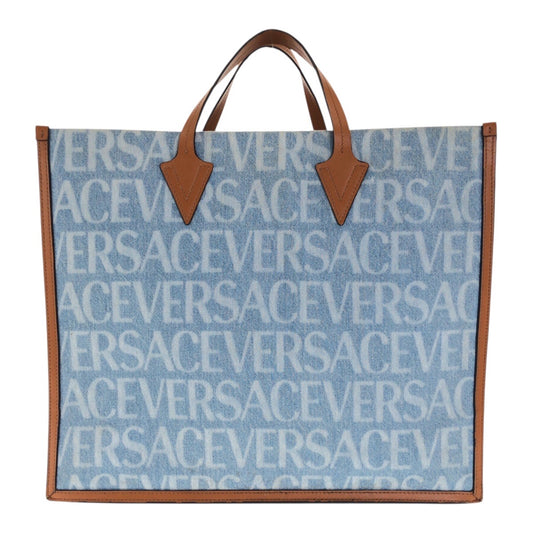 20409
VERSACE ヴェルサーチ オールオーバー デニム ブルー ブラウン キャンバス 1008913 トートバッグ ハンドバッグ レディース ABP70