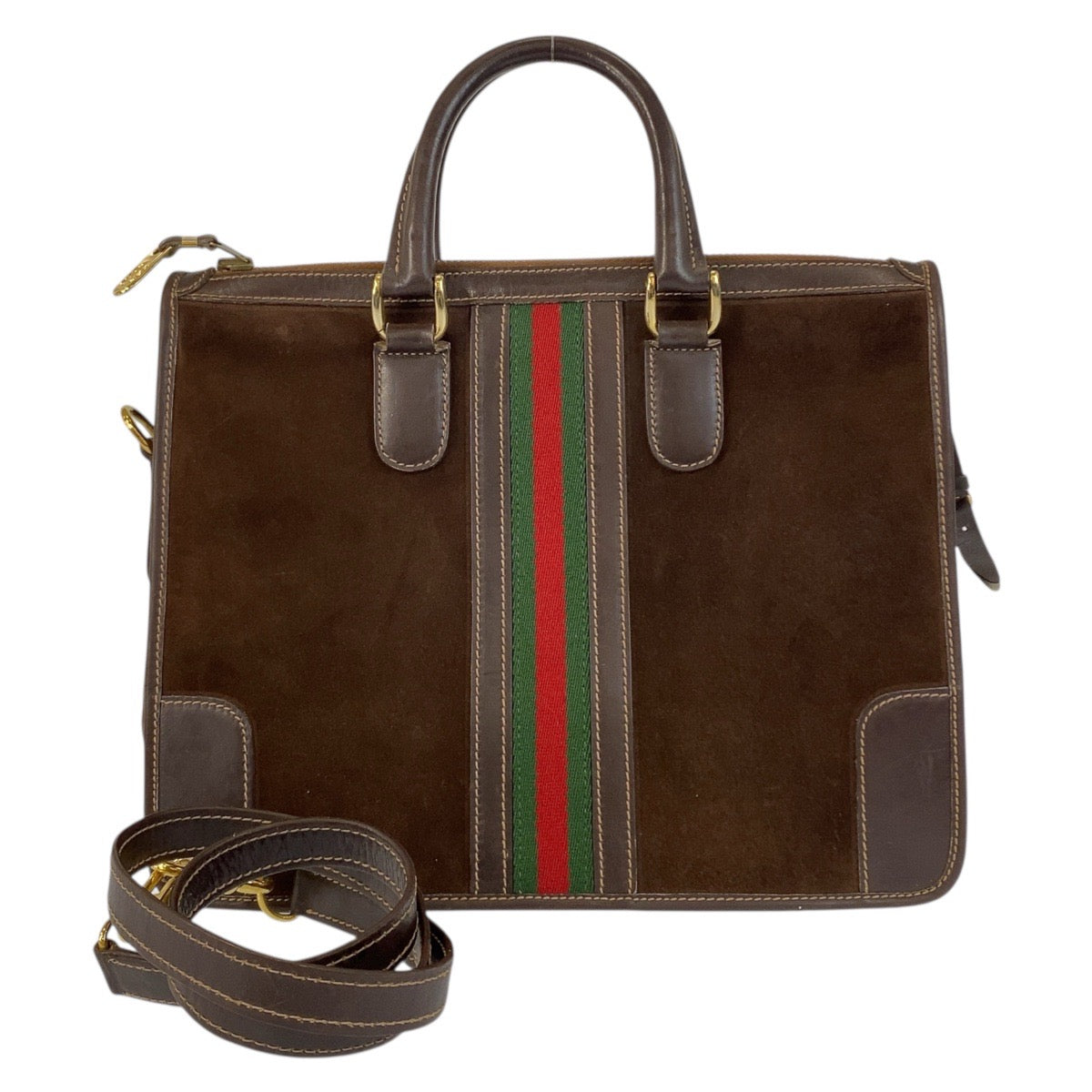 20411
GUCCI Vintage Sherry Line Brown Gold Hardware Suede / Leather Handbag Tote Bag Shoulder Bag 2way Women's AB42