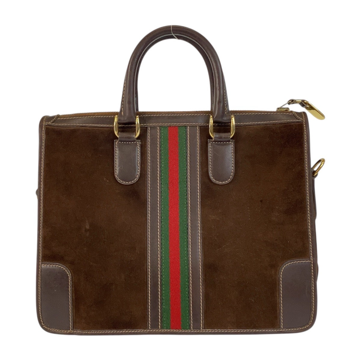 20411
GUCCI Vintage Sherry Line Brown Gold Hardware Suede / Leather Handbag Tote Bag Shoulder Bag 2way Women's AB42