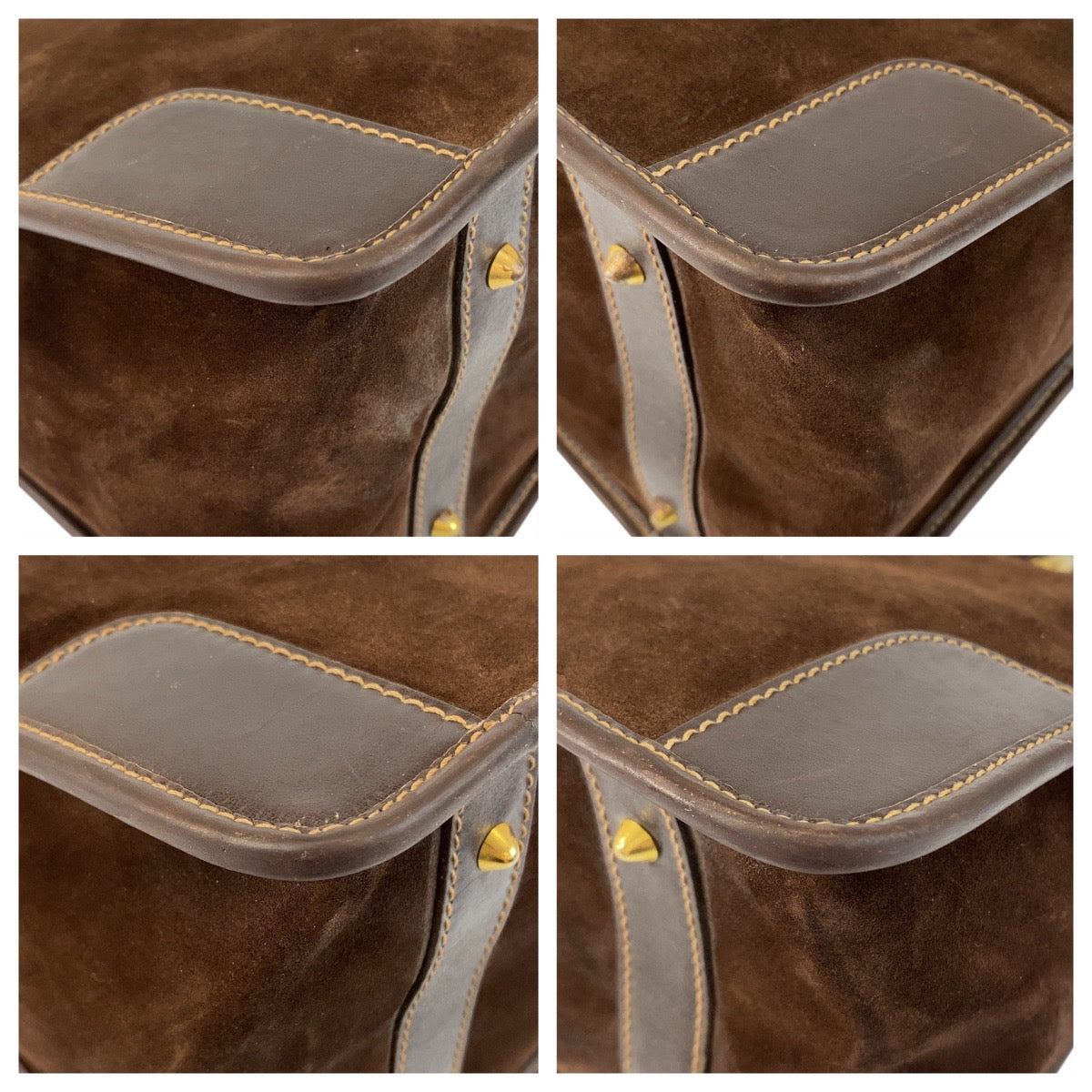 20411
GUCCI Vintage Sherry Line Brown Gold Hardware Suede / Leather Handbag Tote Bag Shoulder Bag 2way Women's AB42