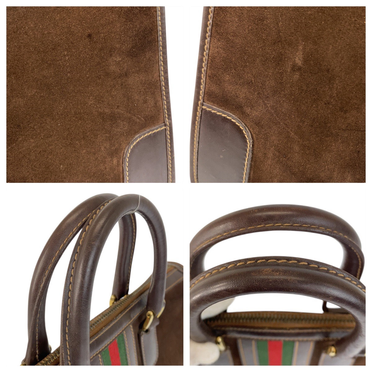 20411
GUCCI Vintage Sherry Line Brown Gold Hardware Suede / Leather Handbag Tote Bag Shoulder Bag 2way Women's AB42