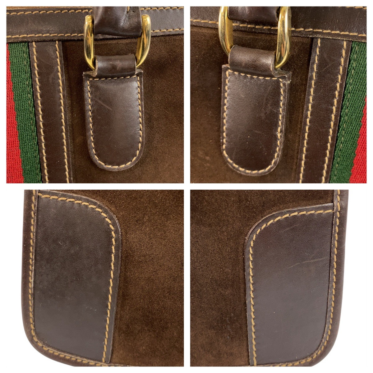 20411
GUCCI Vintage Sherry Line Brown Gold Hardware Suede / Leather Handbag Tote Bag Shoulder Bag 2way Women's AB42