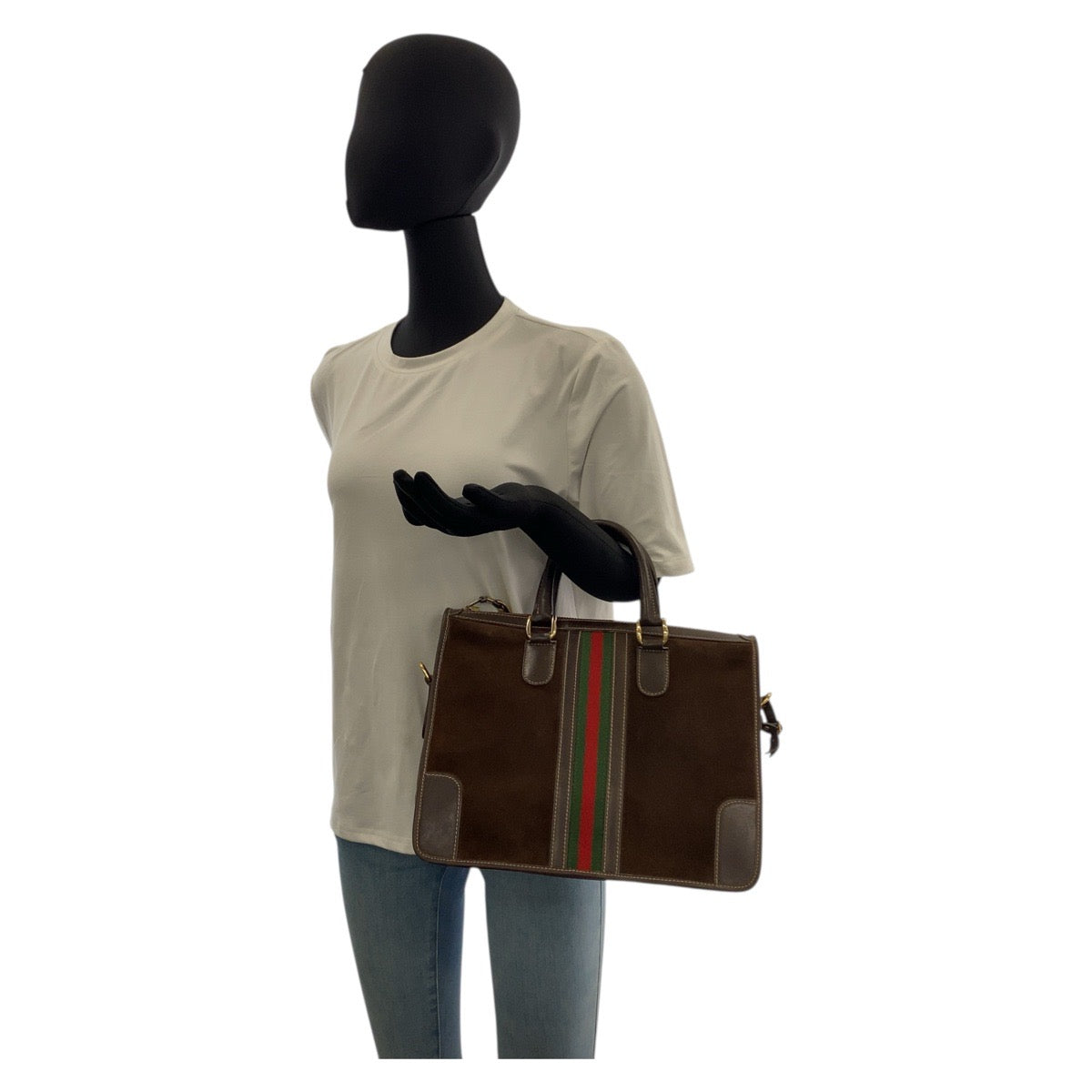 20411
GUCCI Vintage Sherry Line Brown Gold Hardware Suede / Leather Handbag Tote Bag Shoulder Bag 2way Women's AB42