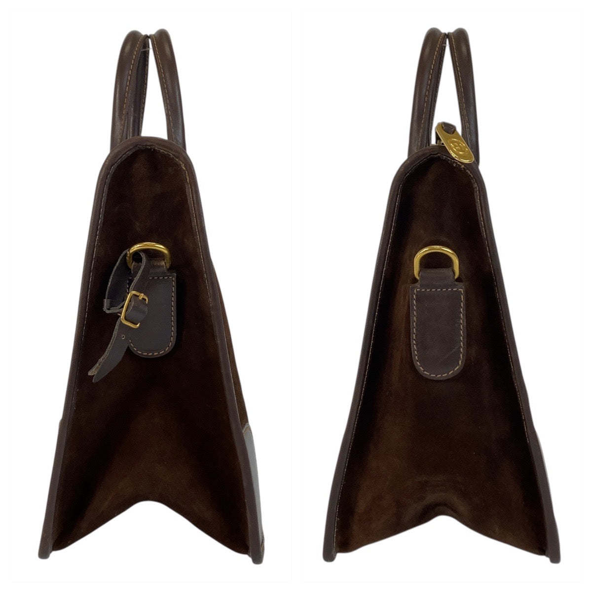 20411
GUCCI Vintage Sherry Line Brown Gold Hardware Suede / Leather Handbag Tote Bag Shoulder Bag 2way Women's AB42