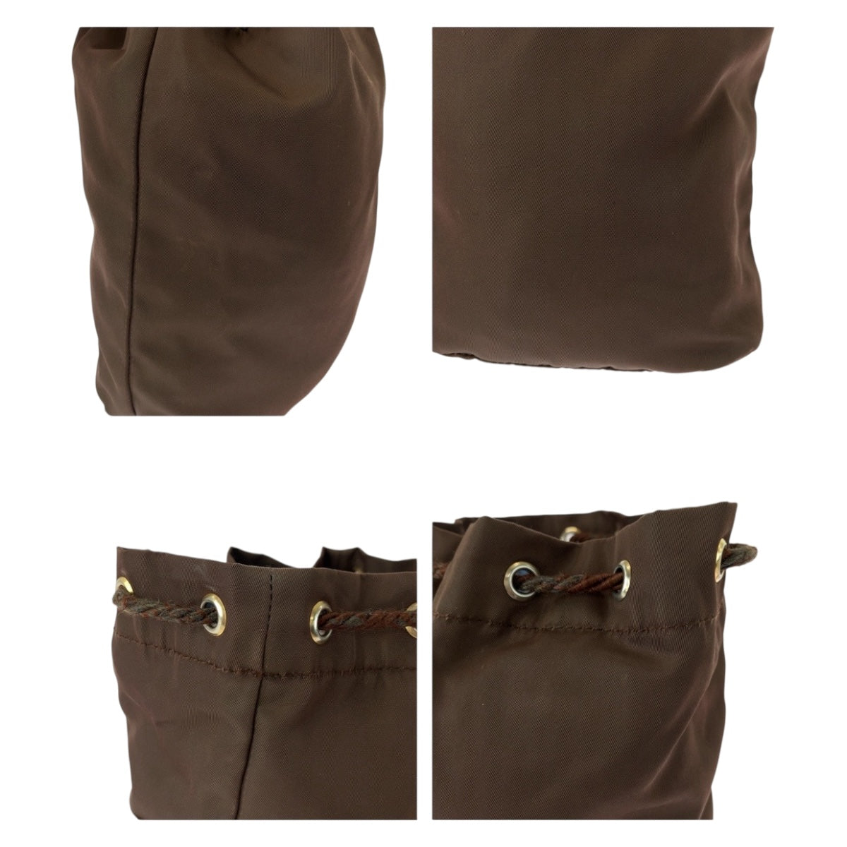 20412
PRADA プラダ テスート ロゴ ブラウン ゴールド金具 ナイロン ポーチ 巾着ポーチ レディース AB28