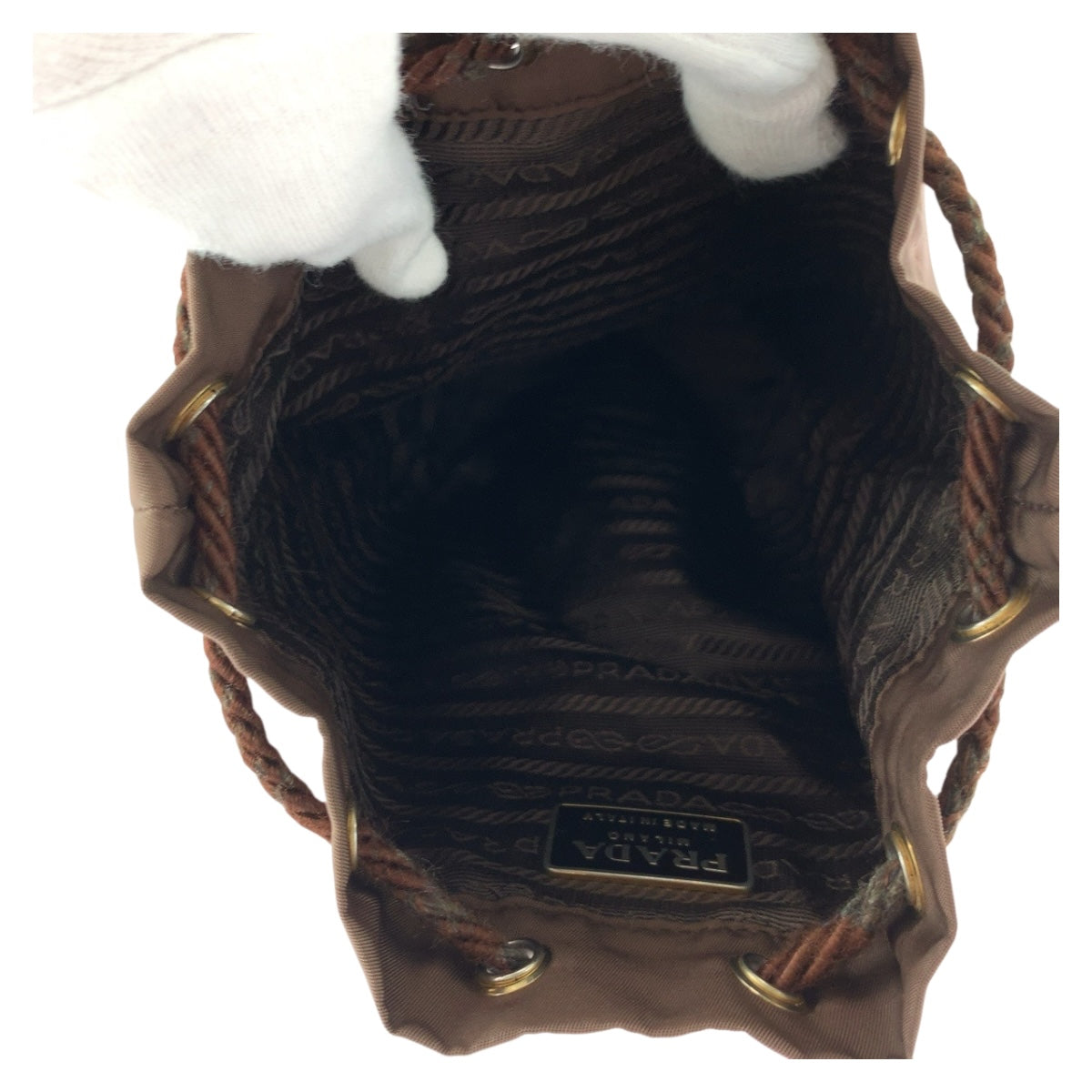 20412
PRADA プラダ テスート ロゴ ブラウン ゴールド金具 ナイロン ポーチ 巾着ポーチ レディース AB28