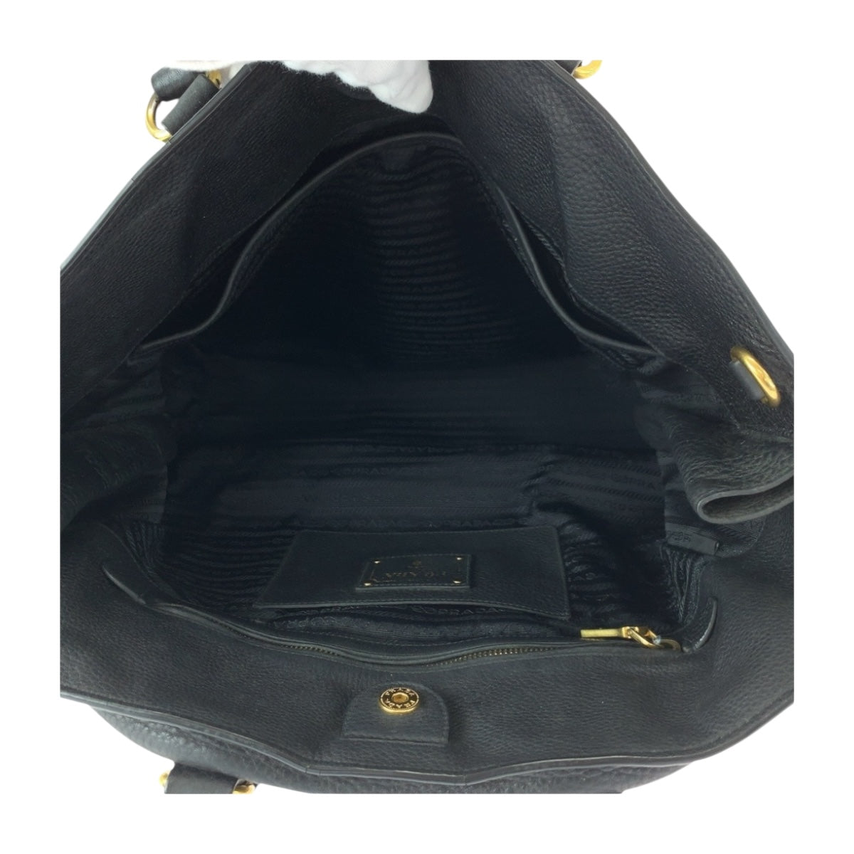 20413
PRADA プラダ ヴィッテロダイノ ブラック 黒 ゴールド金具 レザー BN2419 トートバッグ ハンドバッグ レディース AB68