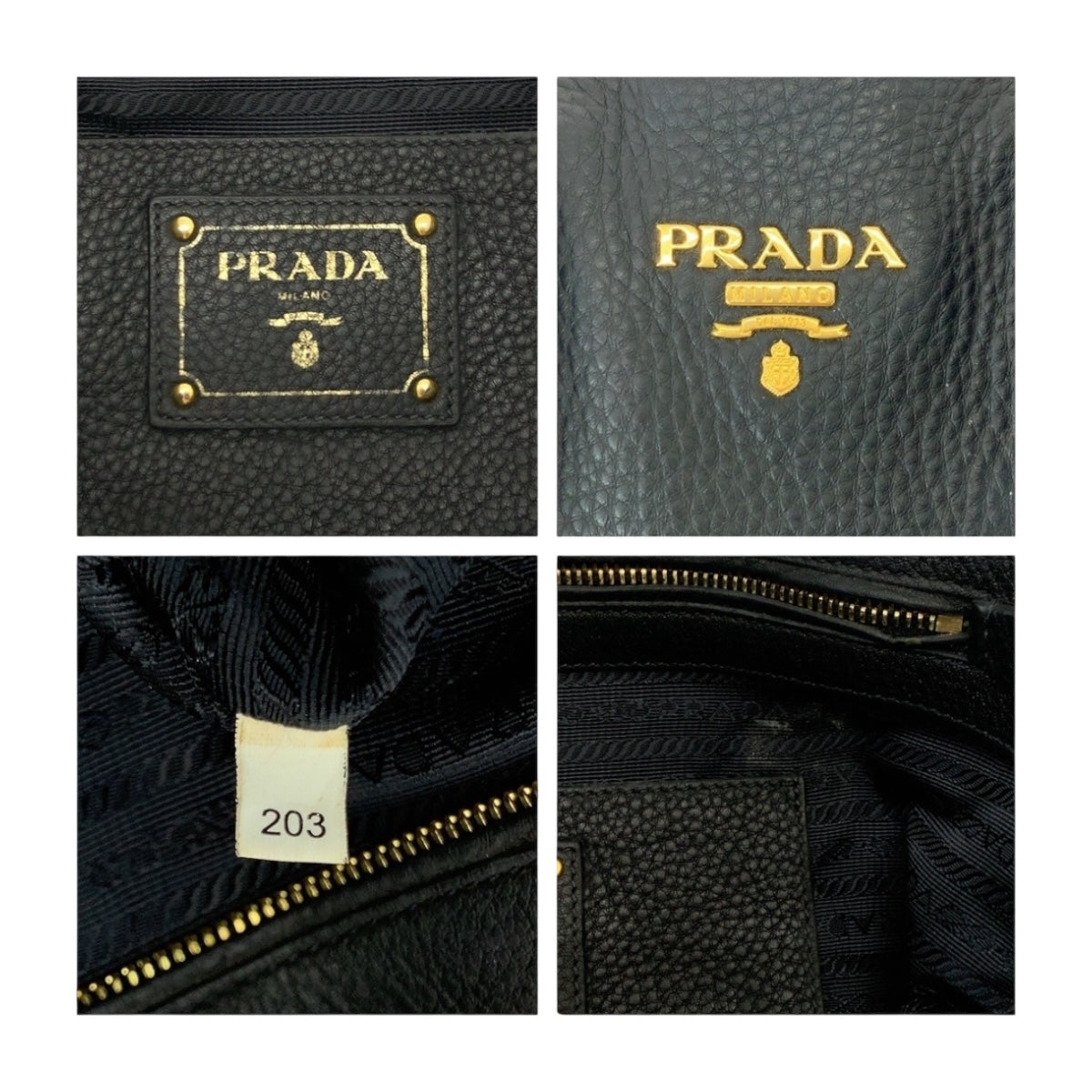 20413
PRADA プラダ ヴィッテロダイノ ブラック 黒 ゴールド金具 レザー BN2419 トートバッグ ハンドバッグ レディース AB68