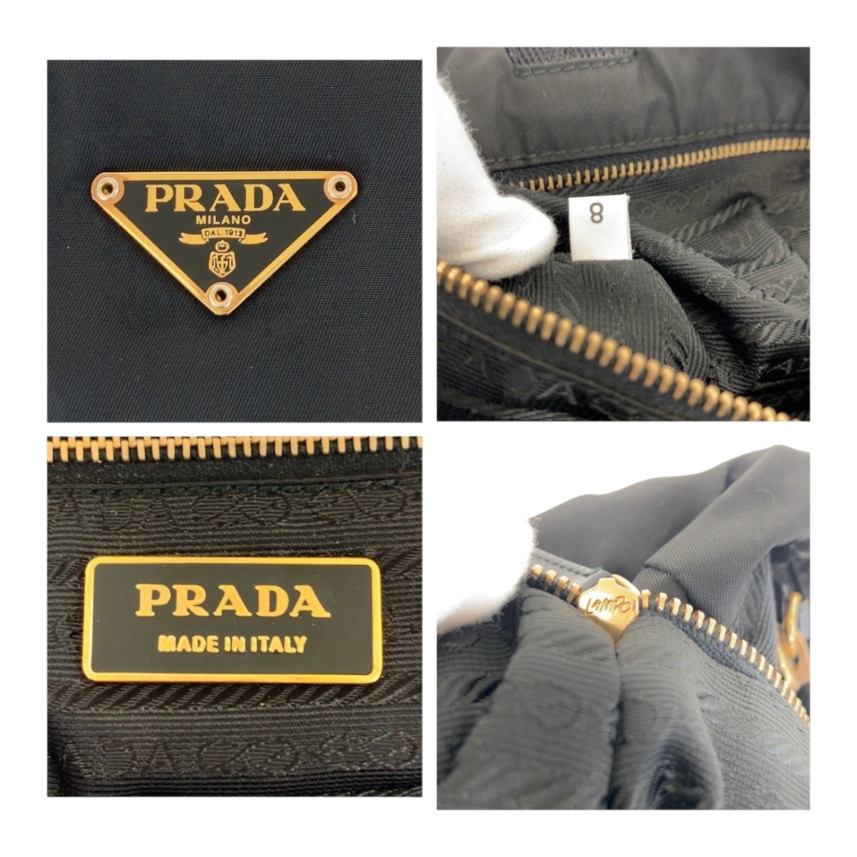 20414
PRADA プラダ テスート 三角ロゴプレート ブラック 黒 ゴールド金具 ナイロン / レザー トートバッグ ショルダーバッグ レディース AB32
