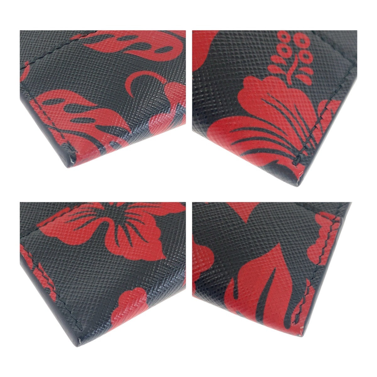 20418
PRADA プラダ サフィアーノ 花柄 ロゴ ブラック レッド シルバー金具 レザー クラッチバッグ セカンドバッグ メンズ A54