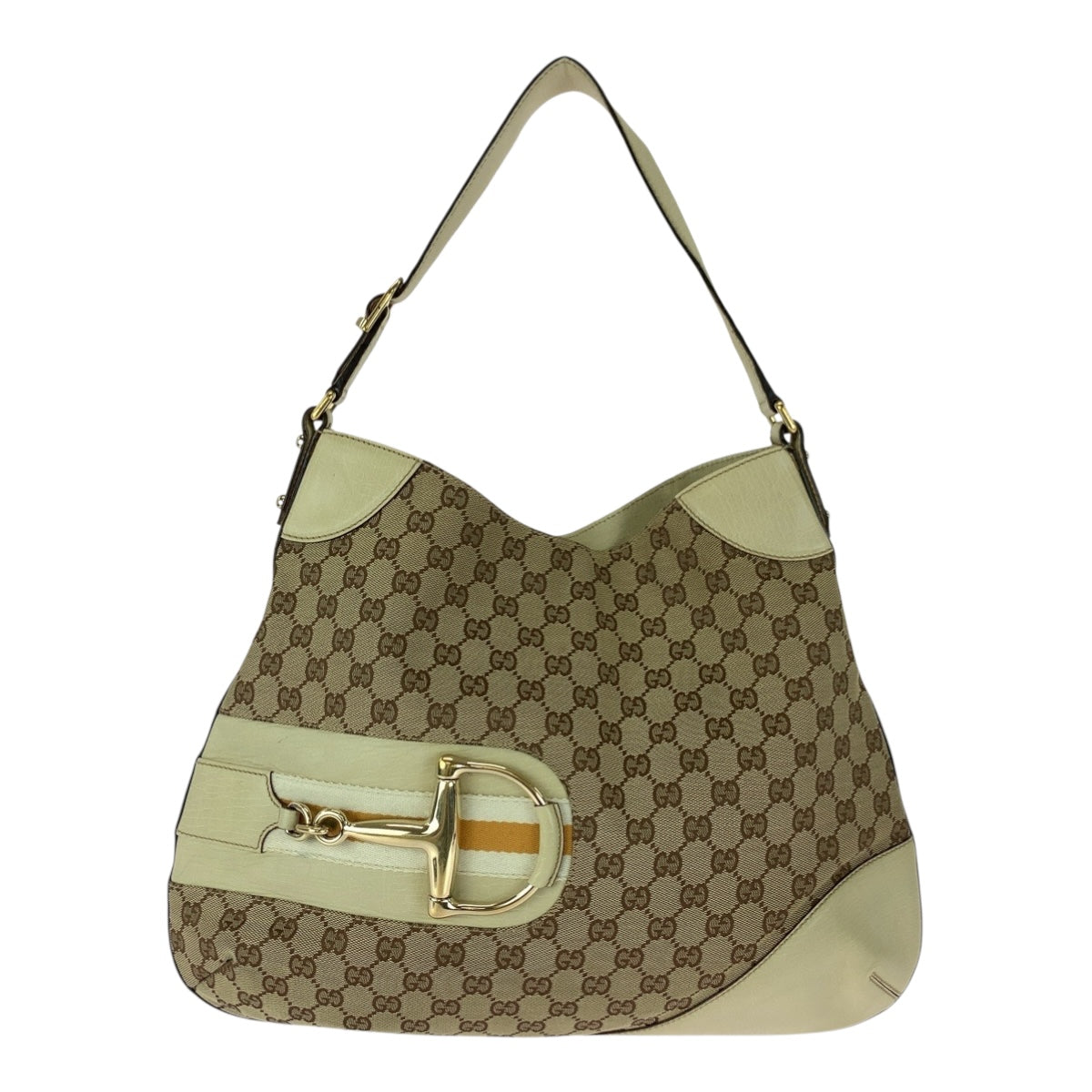 20421
GUCCI Horsebit Beige Ivory Gold Hardware GG Canvas 137386 Shoulder Bag Ladies AB6