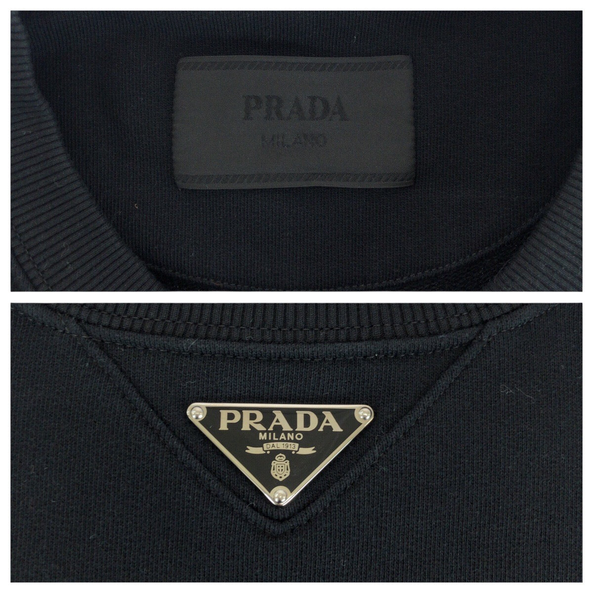 20429
PRADA プラダ 三角ロゴプレート サイズM ブラック 黒 シルバー金具 コットン ACU1 2023 121 スウェットシャツ トレーナー メンズ A80