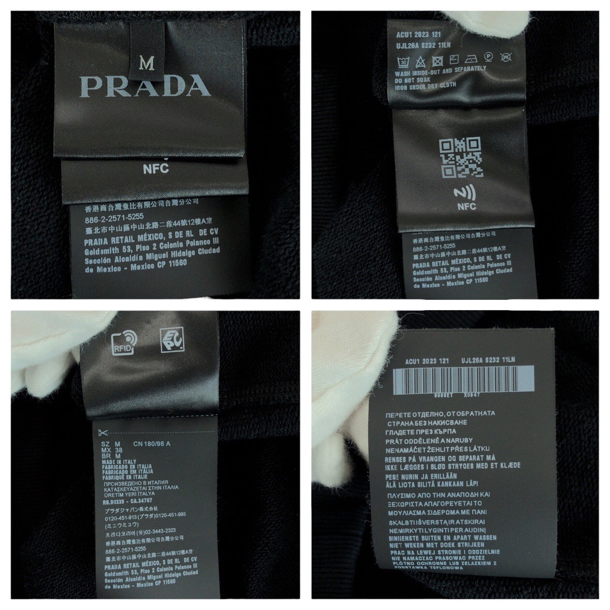 20429
PRADA プラダ 三角ロゴプレート サイズM ブラック 黒 シルバー金具 コットン ACU1 2023 121 スウェットシャツ トレーナー メンズ A80