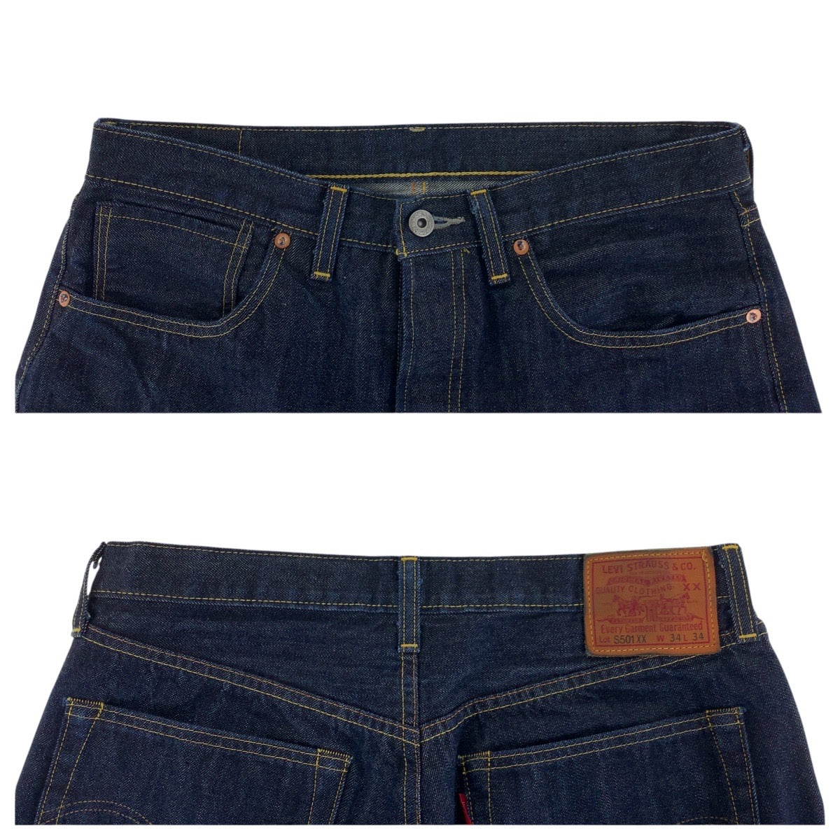 20443
Levi's S501XX Wartime Model Reproduction Size W34 Navy Silver Hardware Cotton / Leather Denim Pants Jeans Men's ABP