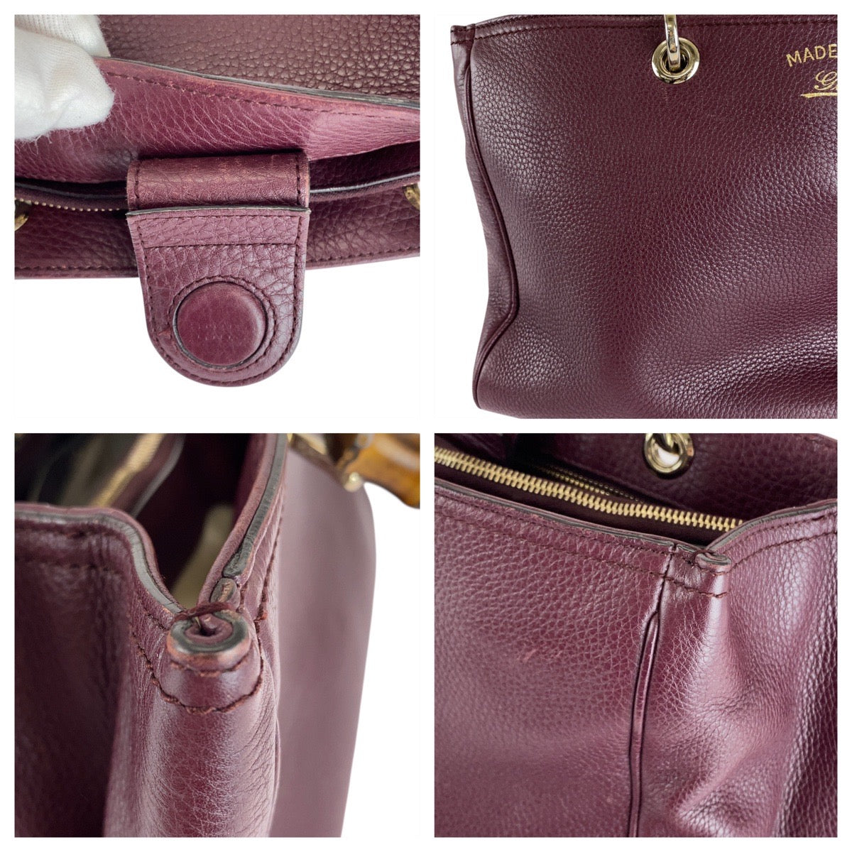 20447
GUCCI Bamboo Wine Red Bordeaux Gold Hardware Leather 323660 Handbag Shoulder Bag 2WAY Women's ABP56