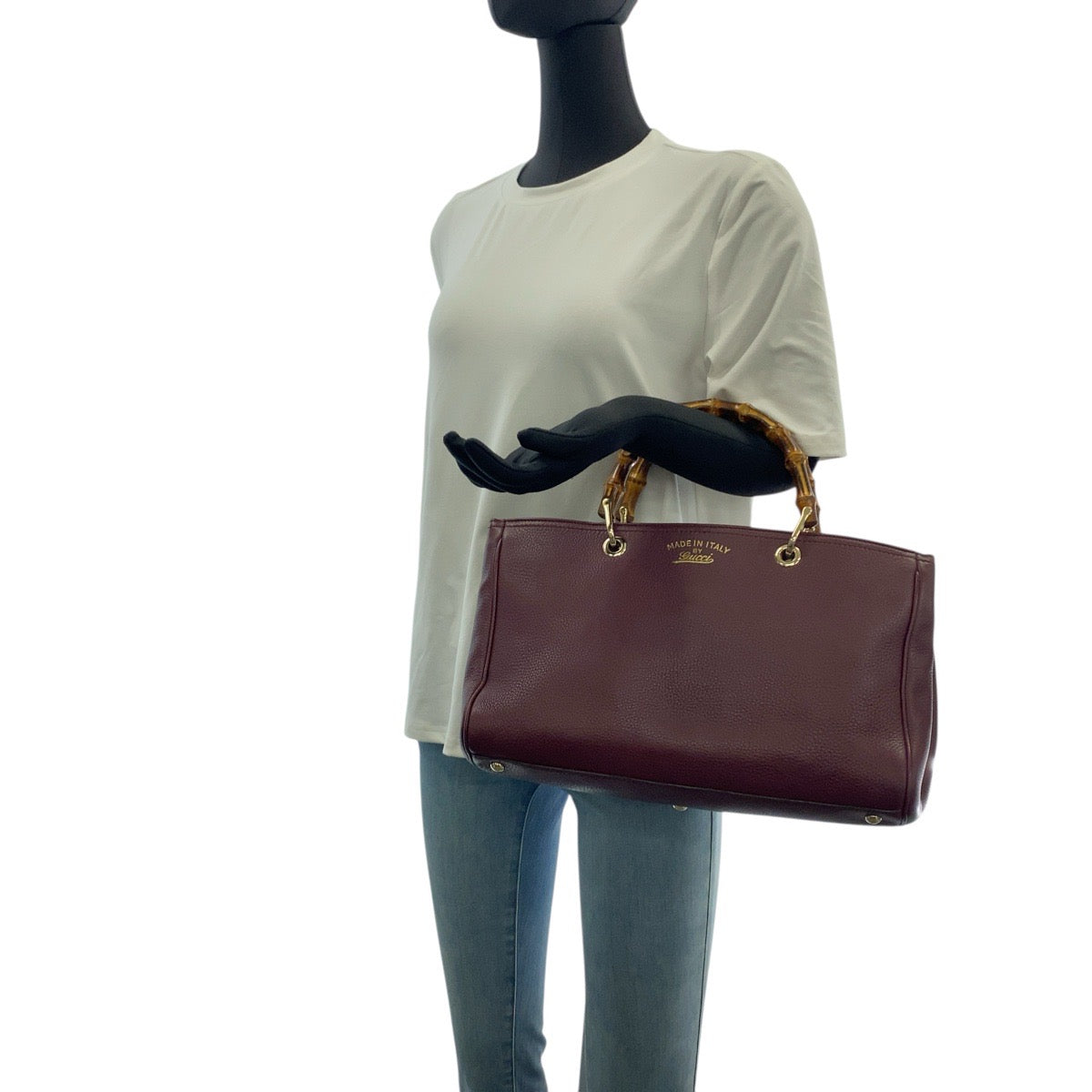 20447
GUCCI Bamboo Wine Red Bordeaux Gold Hardware Leather 323660 Handbag Shoulder Bag 2WAY Women's ABP56