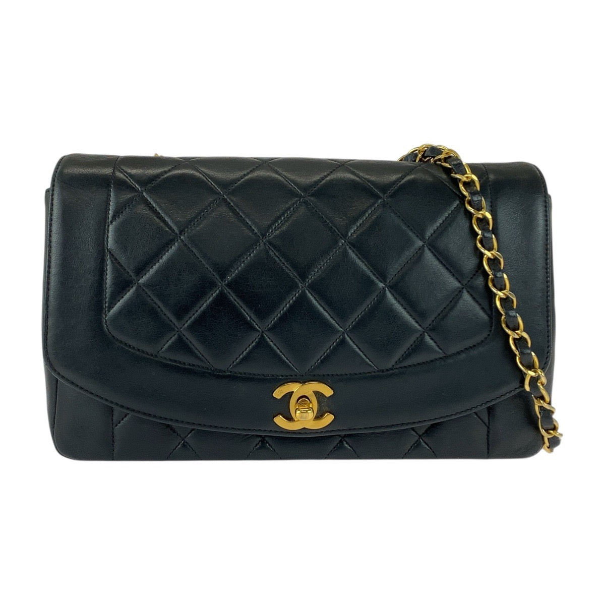 20451
CHANEL シャネル ヴィンテージ マトラッセ25 ダイアナフラップ ココマーク ターンロック ブラック 黒 ゴールド金具 ラムスキン チェーンショルダーバッグ レディース ABP360