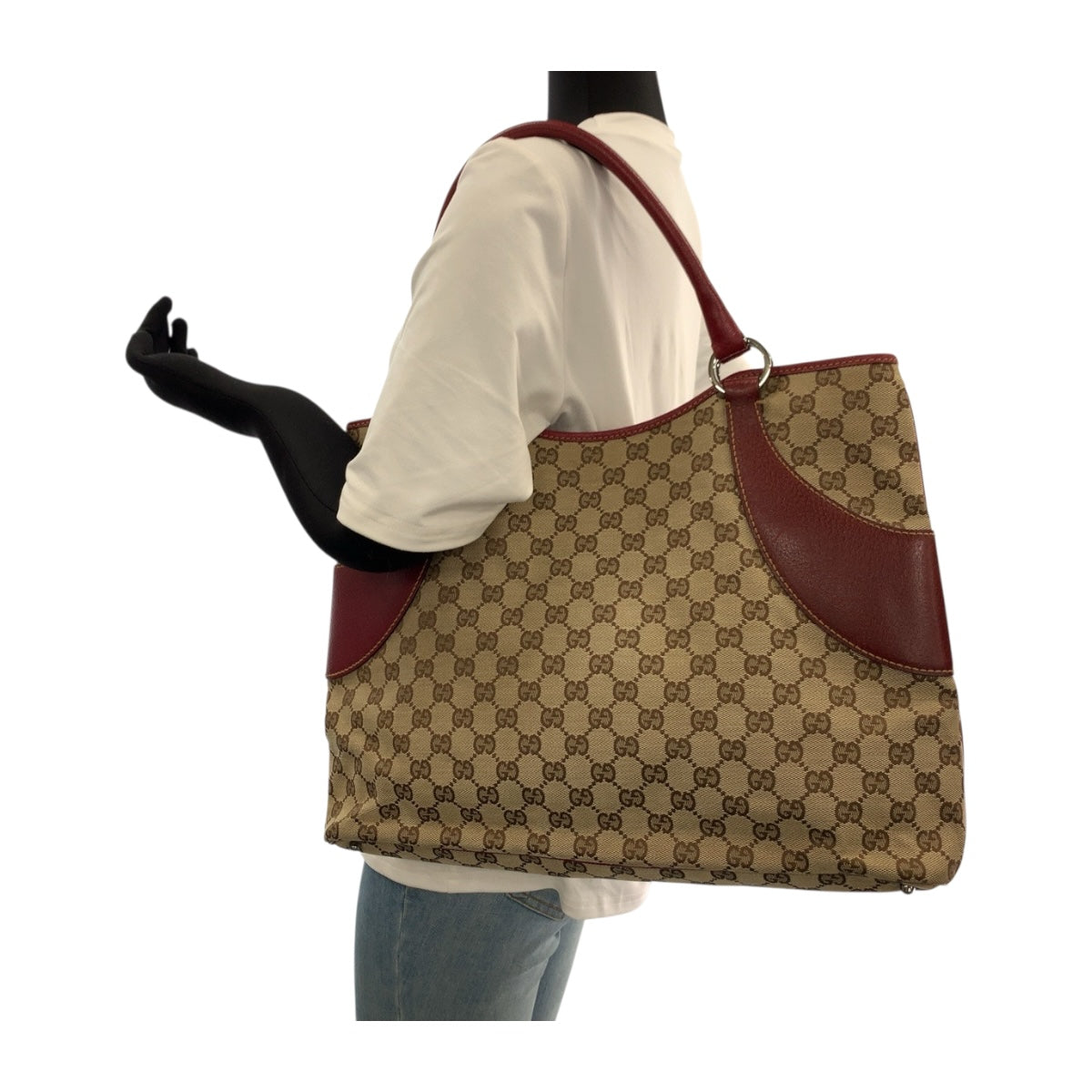 20453
GUCCI Gucci Beige Red Silver Hardware GG Canvas 113061 Tote Bag Shoulder Bag Women's ABP42