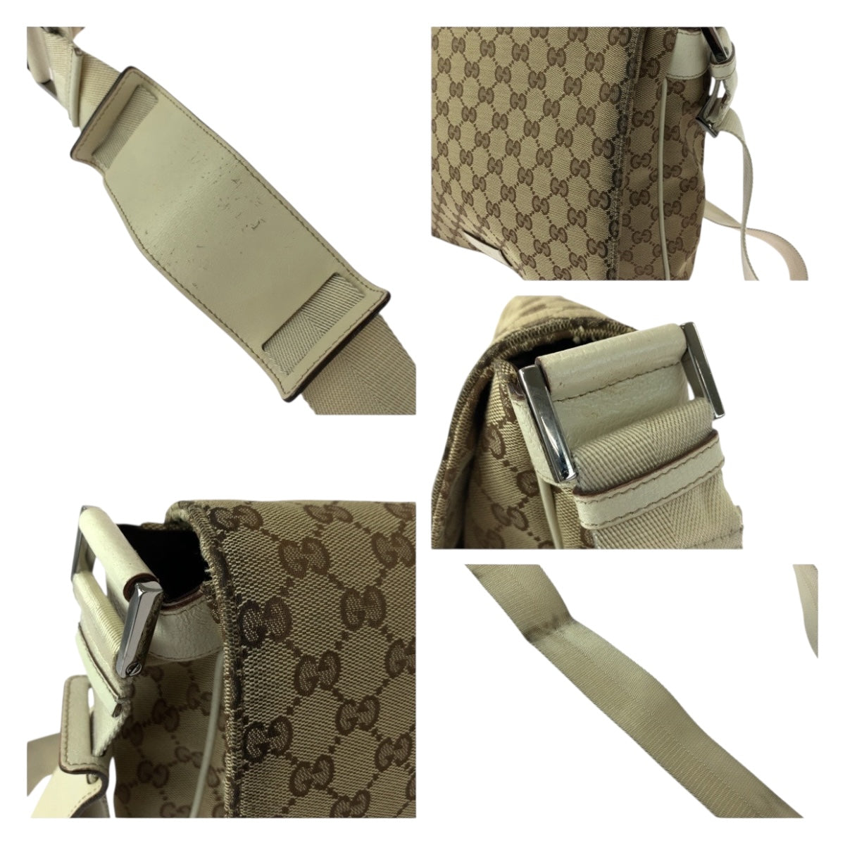 20454
GUCCI Beige Ivory Silver Hardware GG Canvas 146236 Shoulder Bag Messenger Bag Ladies AB21