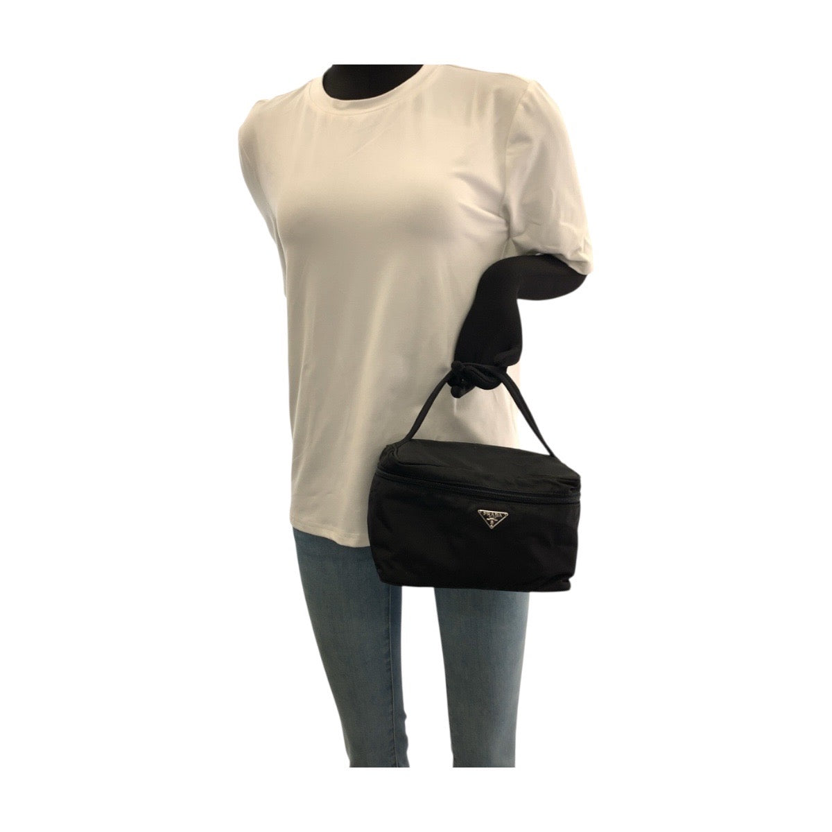 20455
PRADA プラダ テスート 三角ロゴプレート ブラック 黒 シルバー金具 ナイロン ハンドバッグ バニティバッグ レディース ABP33