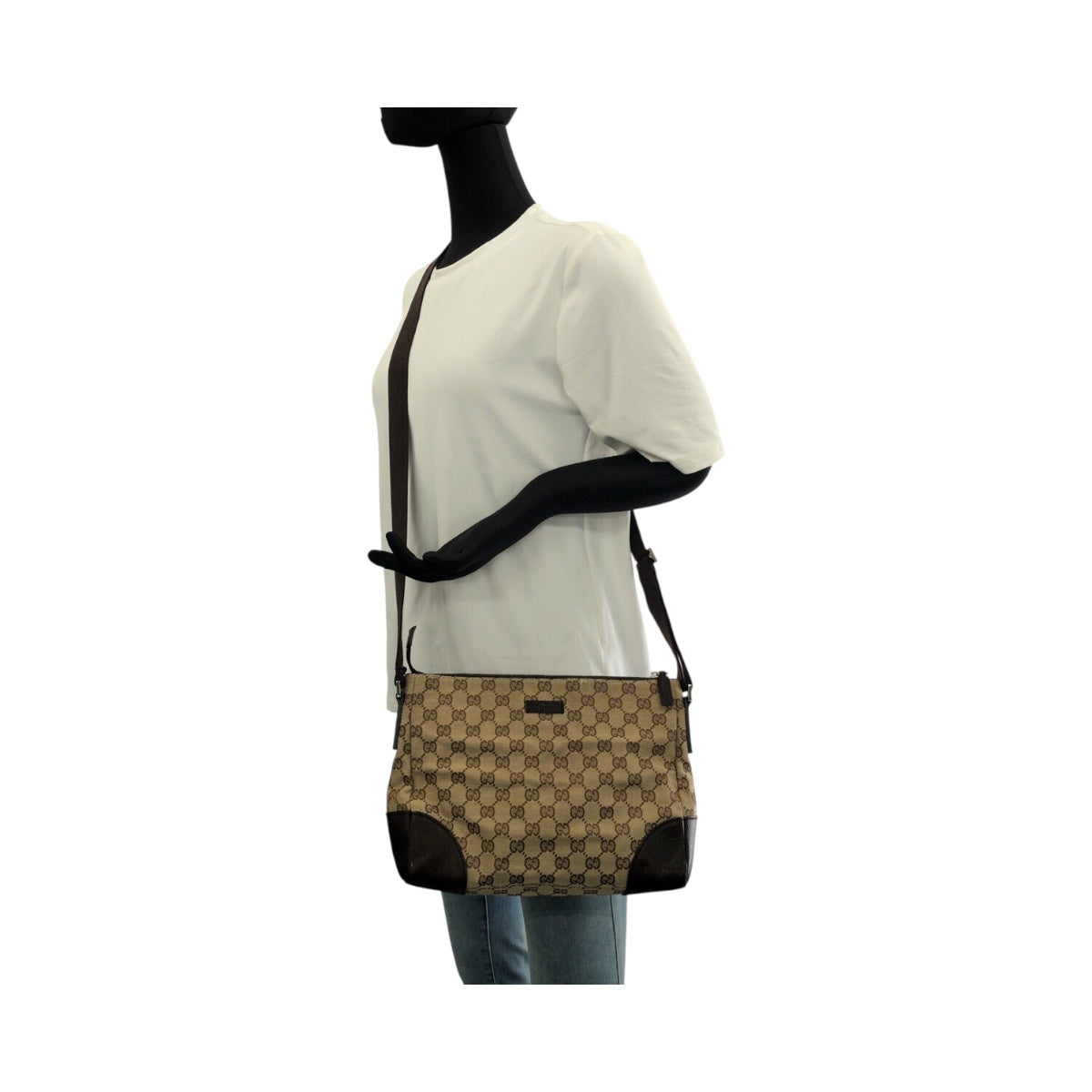 20458
GUCCI GG Canvas / Leather Shoulder Bag with Silver Hardware, Beige x Gray, 114273, Ladies AB26