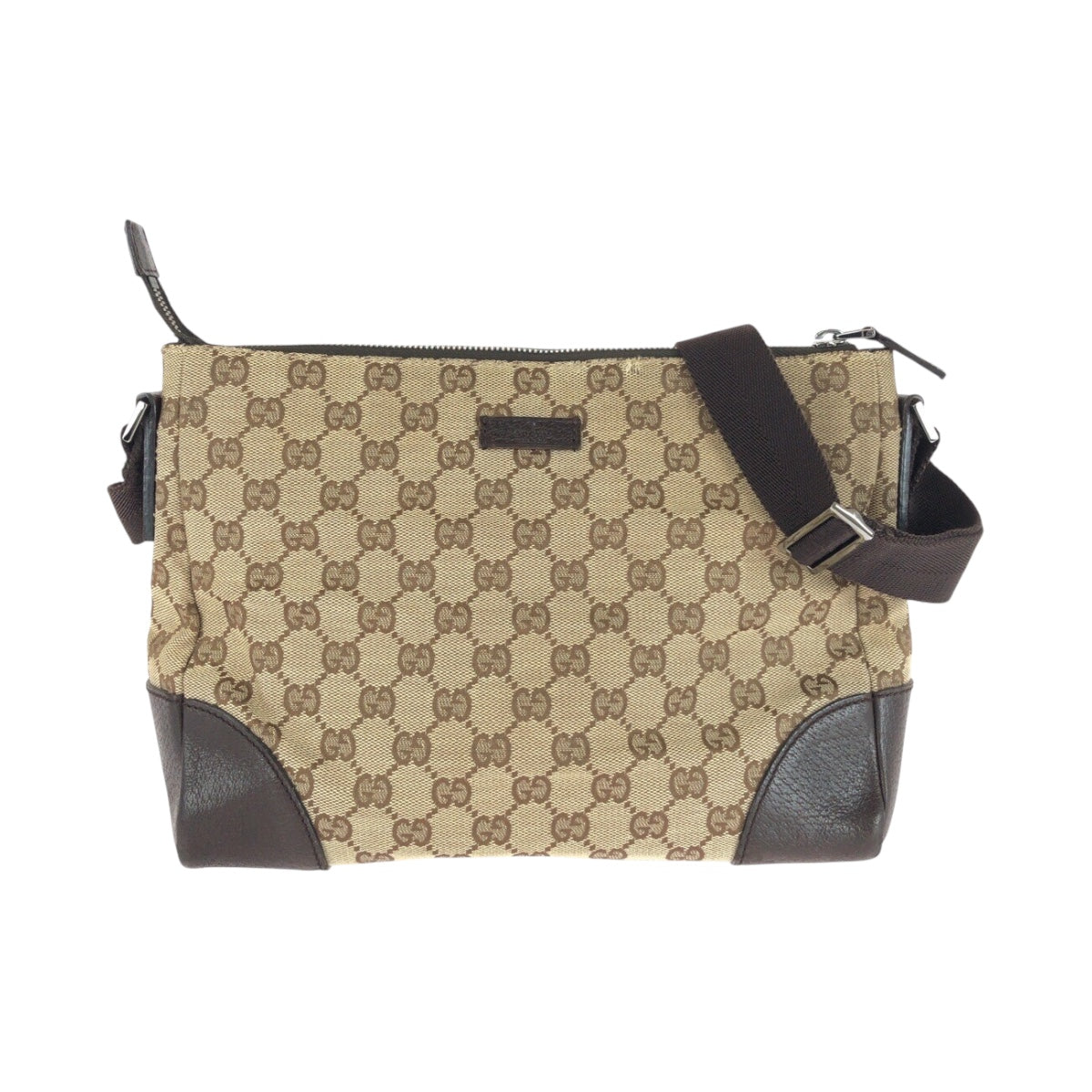 20458
GUCCI GG Canvas / Leather Shoulder Bag with Silver Hardware, Beige x Gray, 114273, Ladies AB26