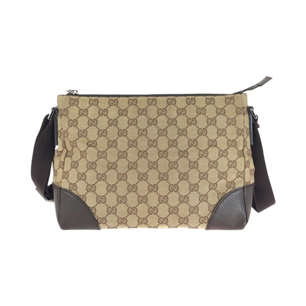 20458
GUCCI GG Canvas / Leather Shoulder Bag with Silver Hardware, Beige x Gray, 114273, Ladies AB26
