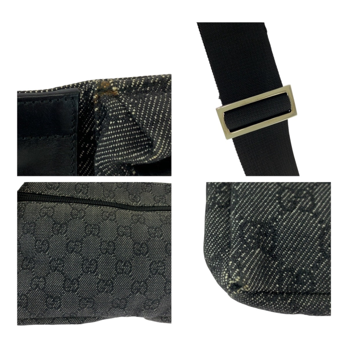 20462
GUCCI グッチ ブラック 黒 シルバー金具 GGキャンバス 23566 ウエストバッグ バムバッグ レディース ABP35
