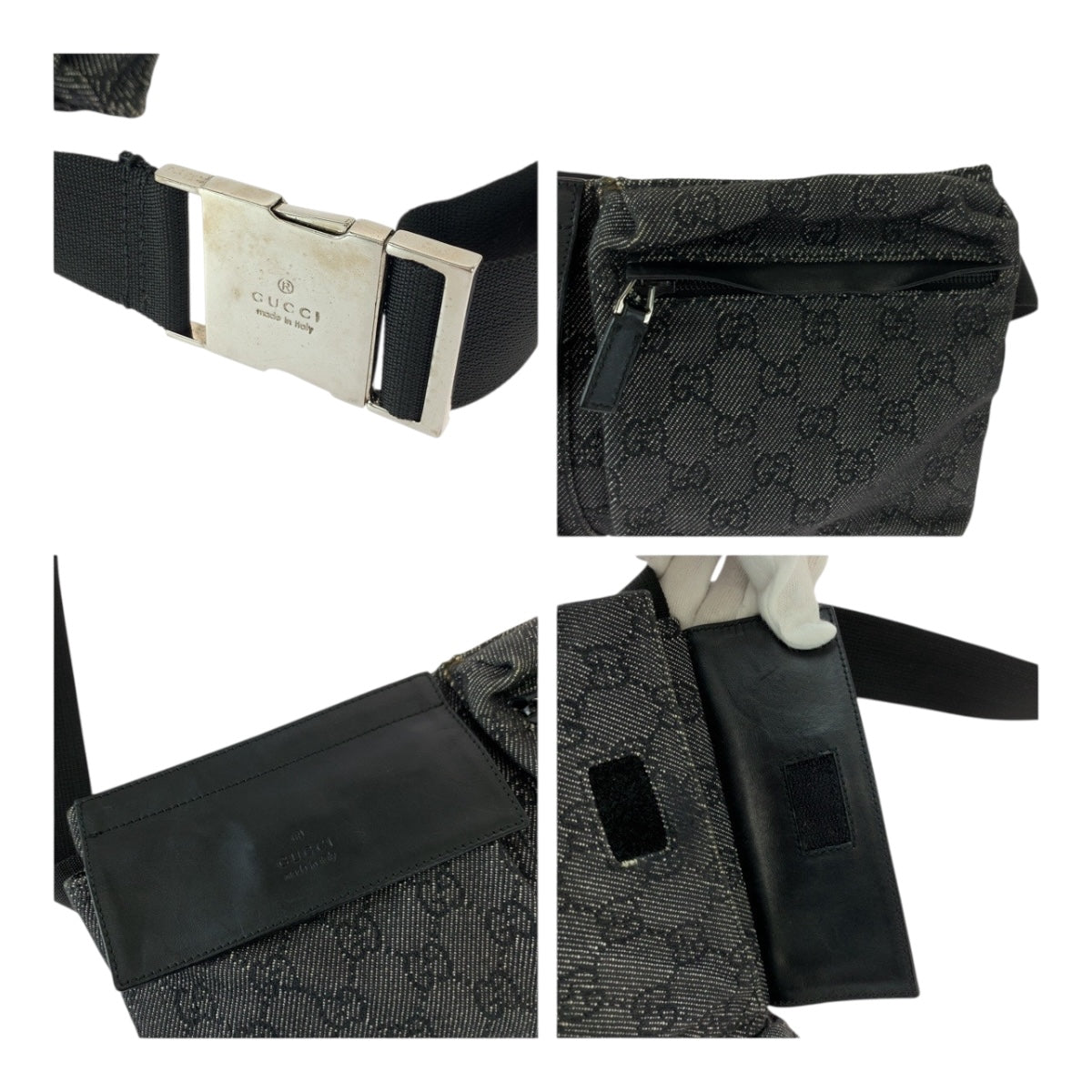 20462
GUCCI グッチ ブラック 黒 シルバー金具 GGキャンバス 23566 ウエストバッグ バムバッグ レディース ABP35
