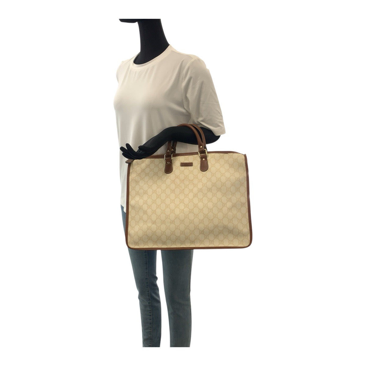 20463
GUCCI グッチ GGプラス ブラウン アイボリー ゴールド金具 PVC / レザー 189899 ビジネスバッグ ブリーフケース メンズ AB25
