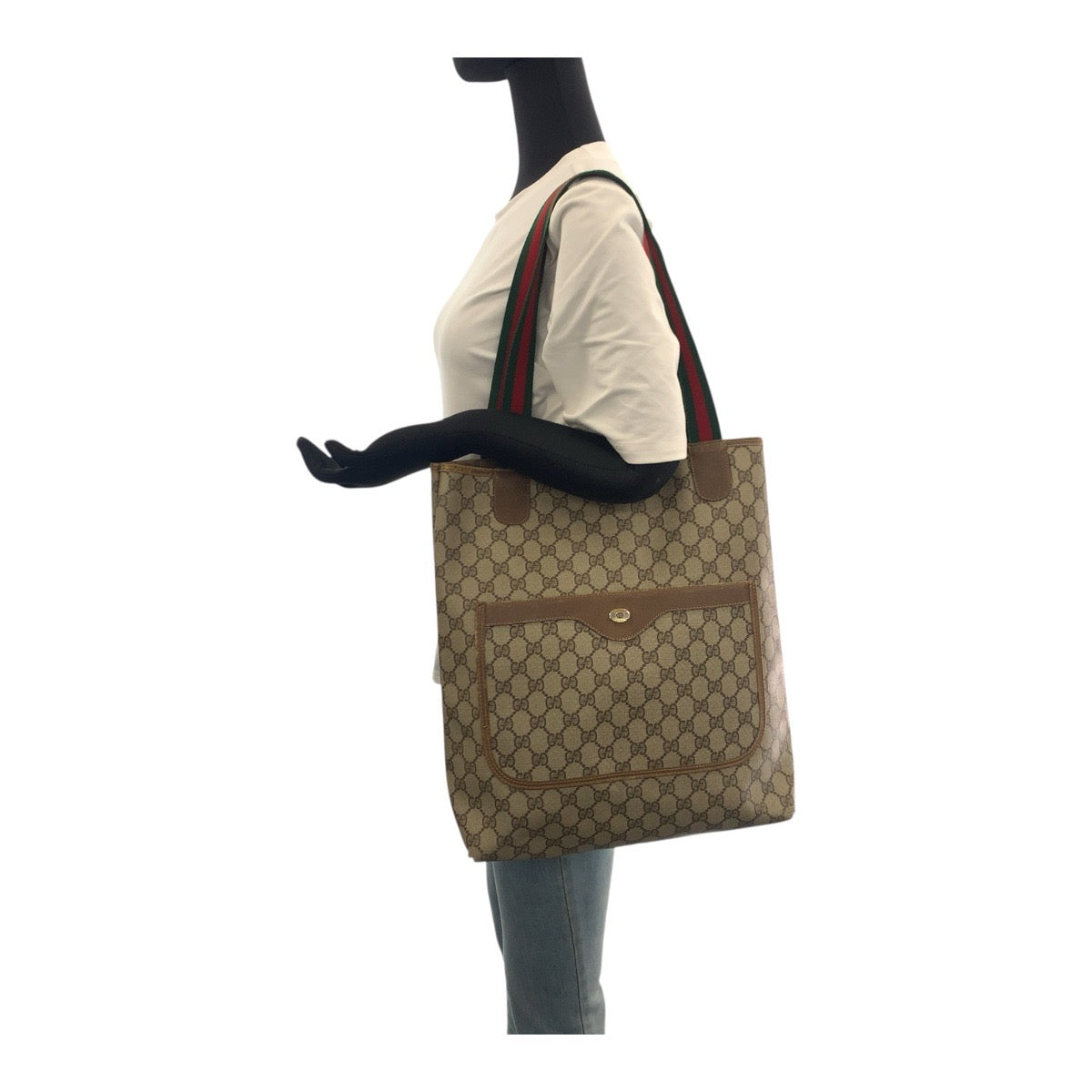 20464
GUCCI Old Gucci Sherry Line Beige Gold Hardware GG Plus / Leather 39.02.003 Tote Bag Shoulder Bag Ladies B14