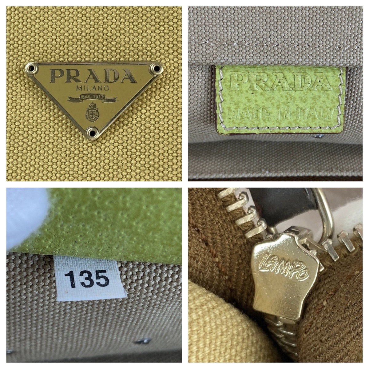 20465
PRADA プラダ 三角ロゴプレート ベージュ グリーン シルバー金具 キャンバス / レザー トートバッグ ショルダーバッグ レディース ABP28