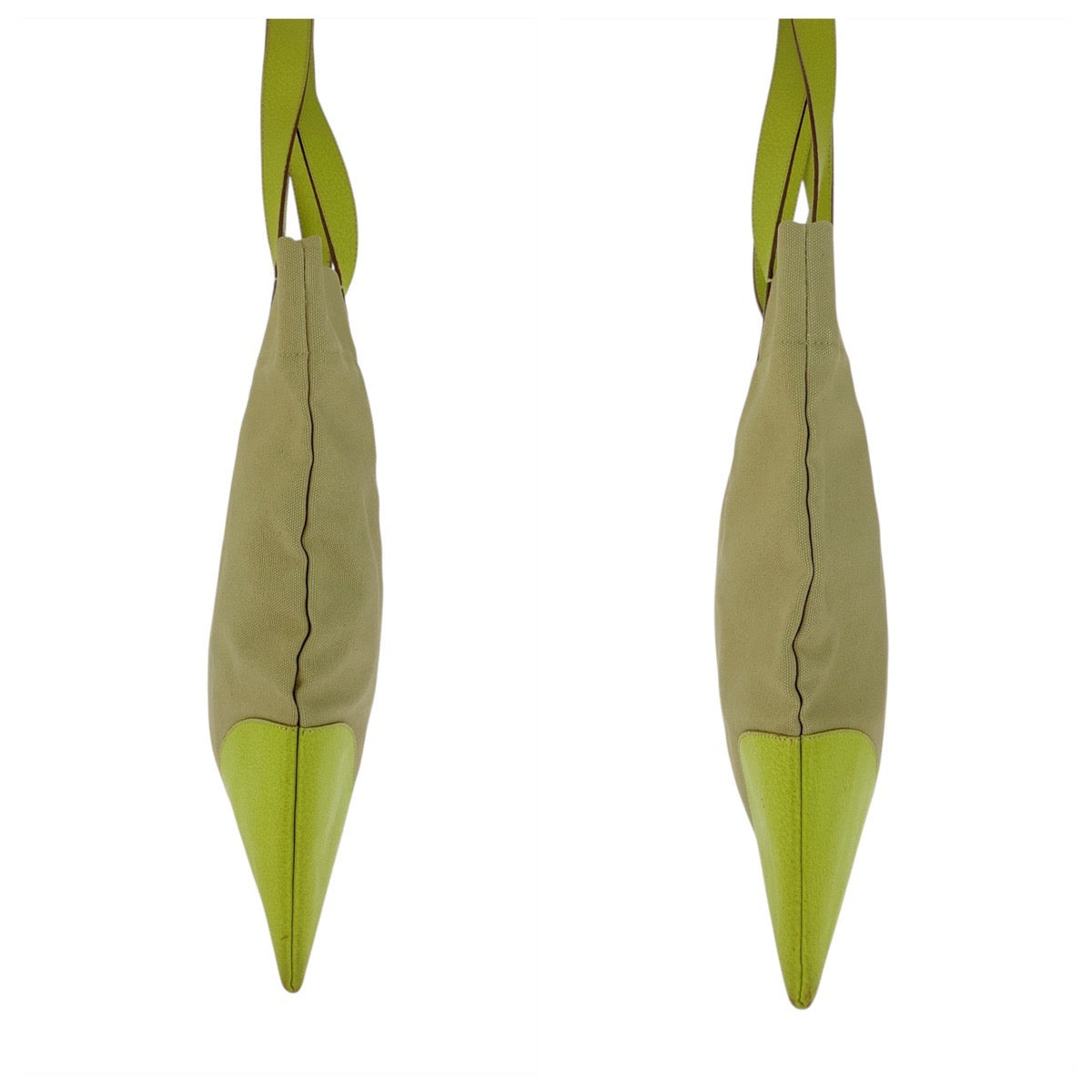 20465
PRADA プラダ 三角ロゴプレート ベージュ グリーン シルバー金具 キャンバス / レザー トートバッグ ショルダーバッグ レディース ABP28