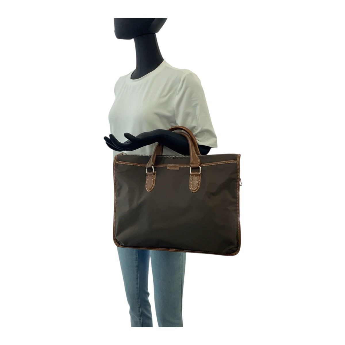 20467
STEFANOMANO Brown Silver Hardware Nylon Business Briefcase Men's A6