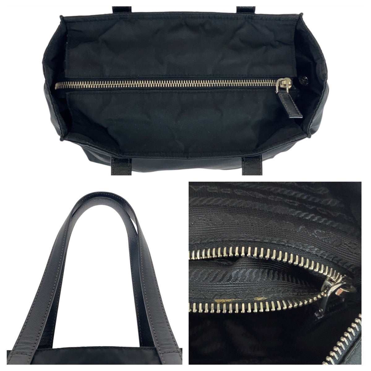 20471
PRADA プラダ テスート　サフィアーノ 三角ロゴプレート ブラック 黒 シルバー金具 ナイロン / レザー トートバッグ ショルダーバッグ レディース ABP36