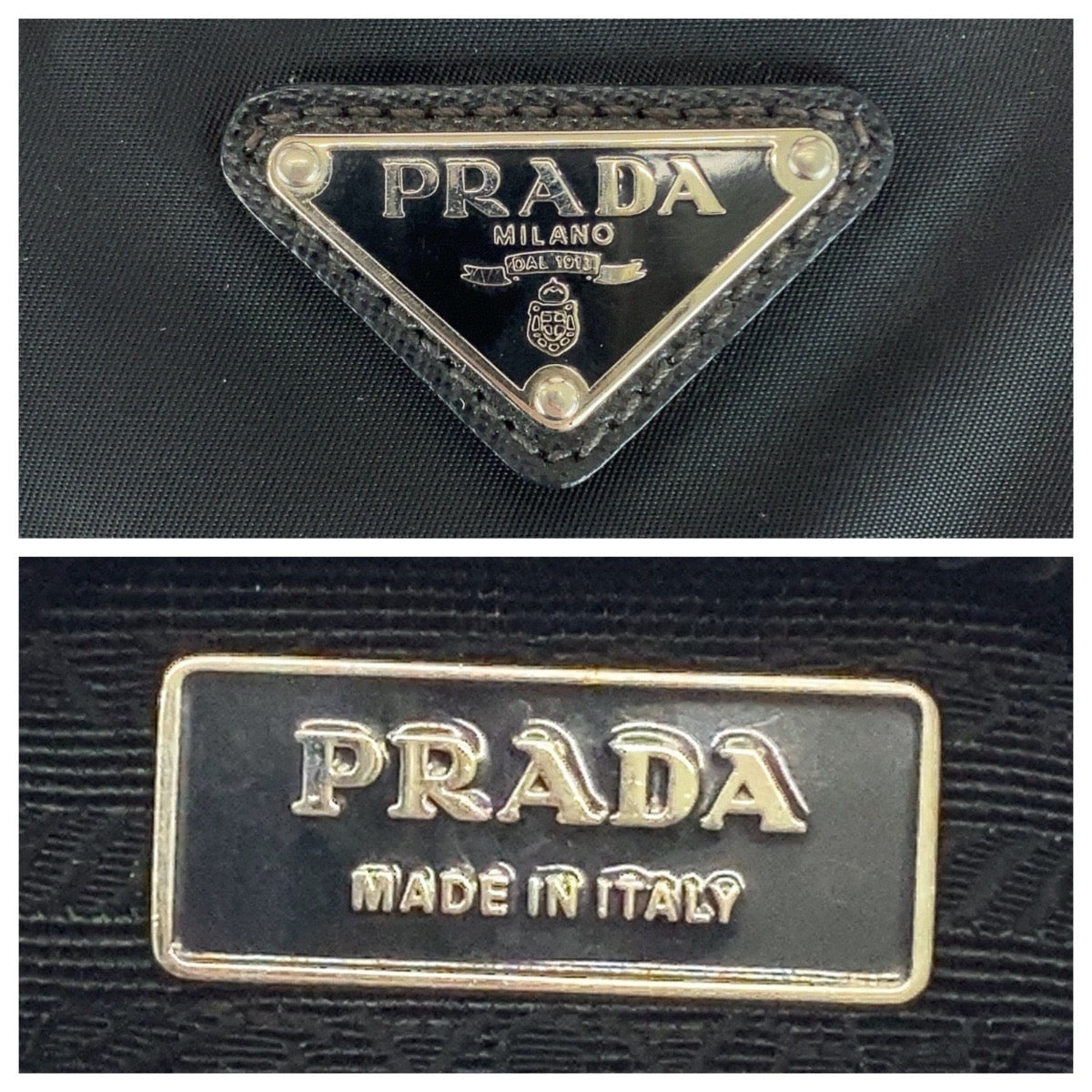 20471
PRADA プラダ テスート　サフィアーノ 三角ロゴプレート ブラック 黒 シルバー金具 ナイロン / レザー トートバッグ ショルダーバッグ レディース ABP36